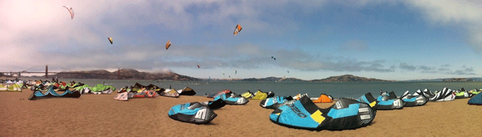 A few kiters out at Crissy Field before racing at the North American Championships. Photo: Erika Heineken
