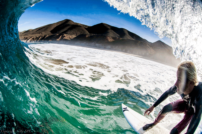 Nat scores a perfect wave on a sandbar far away. Photo: Nelly