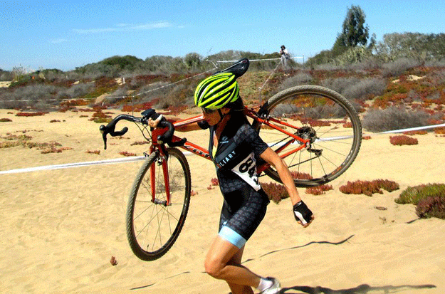 Kackie Cohen, of Santa Cruz, racing through a sand pit. Photo: Contributed