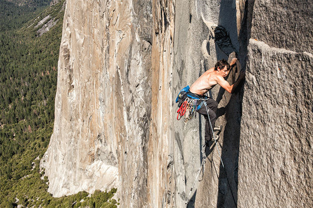 Confidently running it out through 5.11 terrain, Honnold has changed the game in Yosemite. Photo: Gabriel Mange