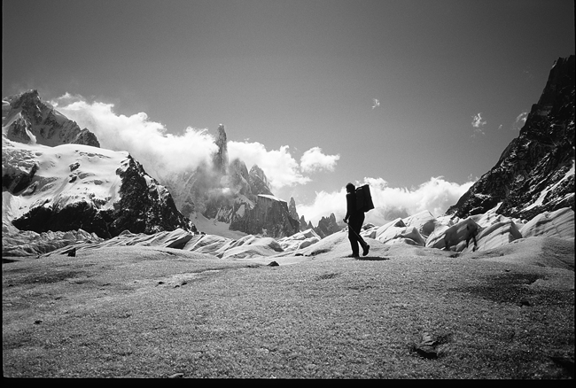 Approaching Cerro Torre via the Torre Glacier. (Kelly Cordes)