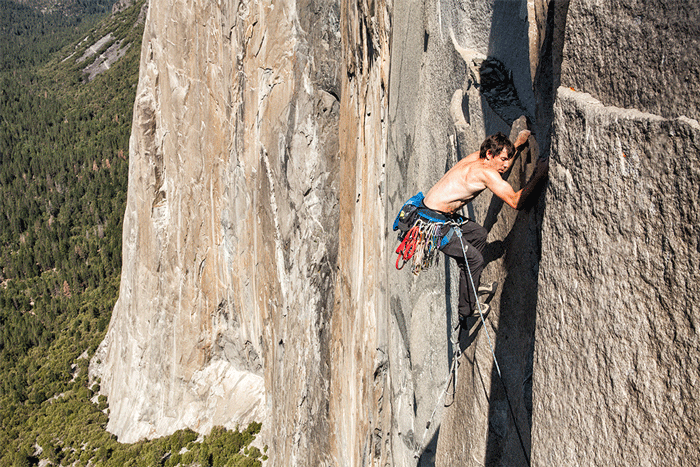 Alex Honnold, speed climbing on El Cap.  Photo: Gabriel Mange