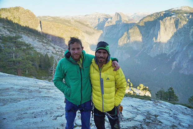 Kevin Jorgeson and Tommy Caldwell after free climbing the Dawn Wall on El Capitan (Patagonia).