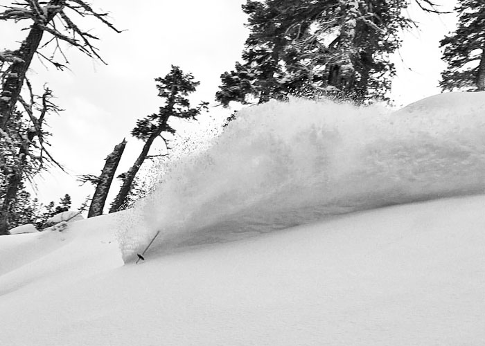 Jacob Dore's pole gets after it in some sweet Tahoe pow (Devin Ebright).