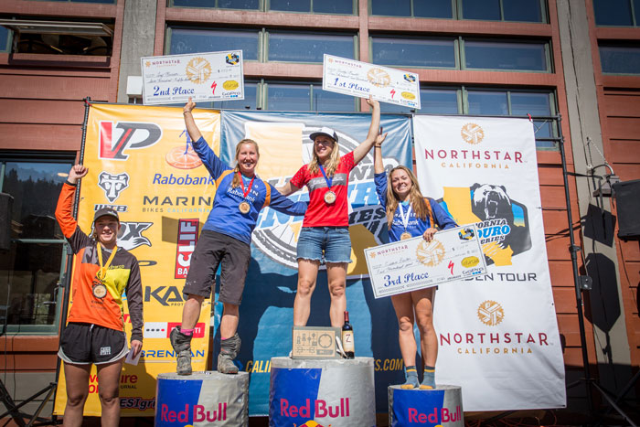 The fast ladies of the Women's Pro Podium. 1st: Kathy Pruitt - 46:47, 2nd: Amy Morrison - 47:22, 3rd: Essence Barton - 47:51, 4th: Ariana Altier - 50:10, 5th: Rachel Throop - 50:58