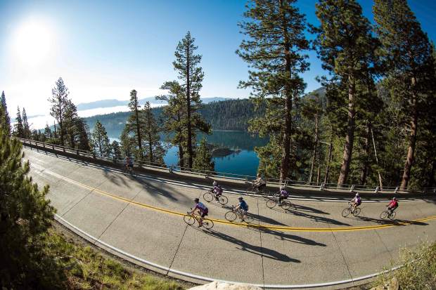 Riders riding America's Most Beautiful Ride in Tahoe