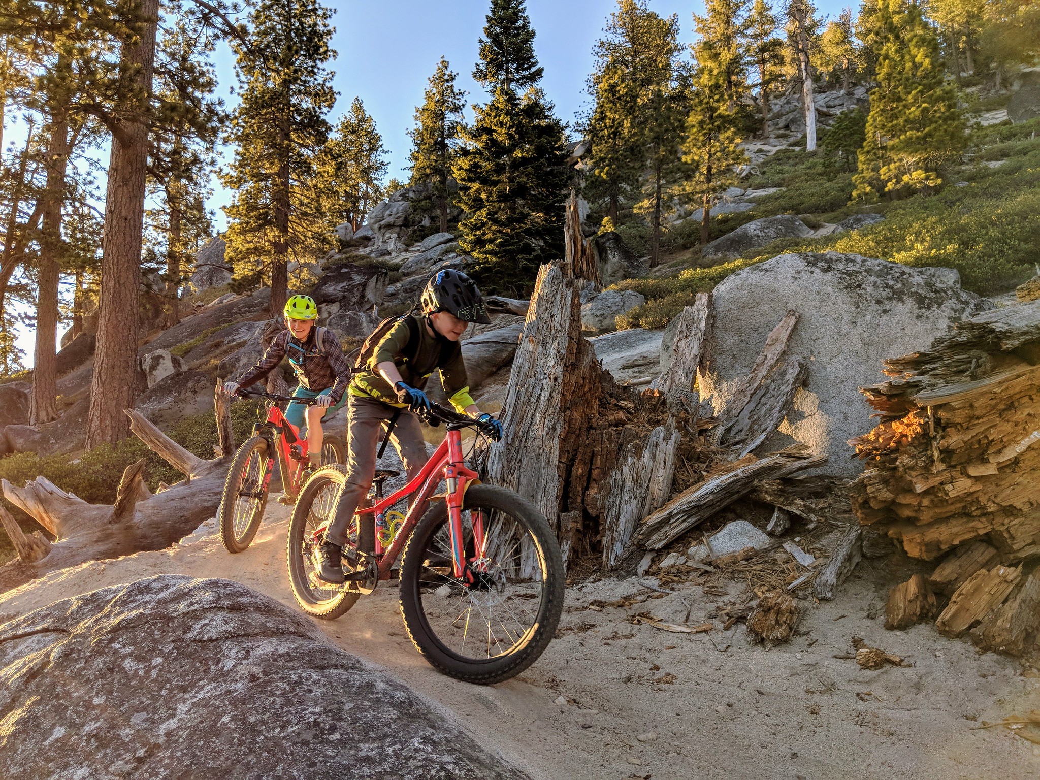Mountain bikers riding a section of trail near Armstrong Pass.
