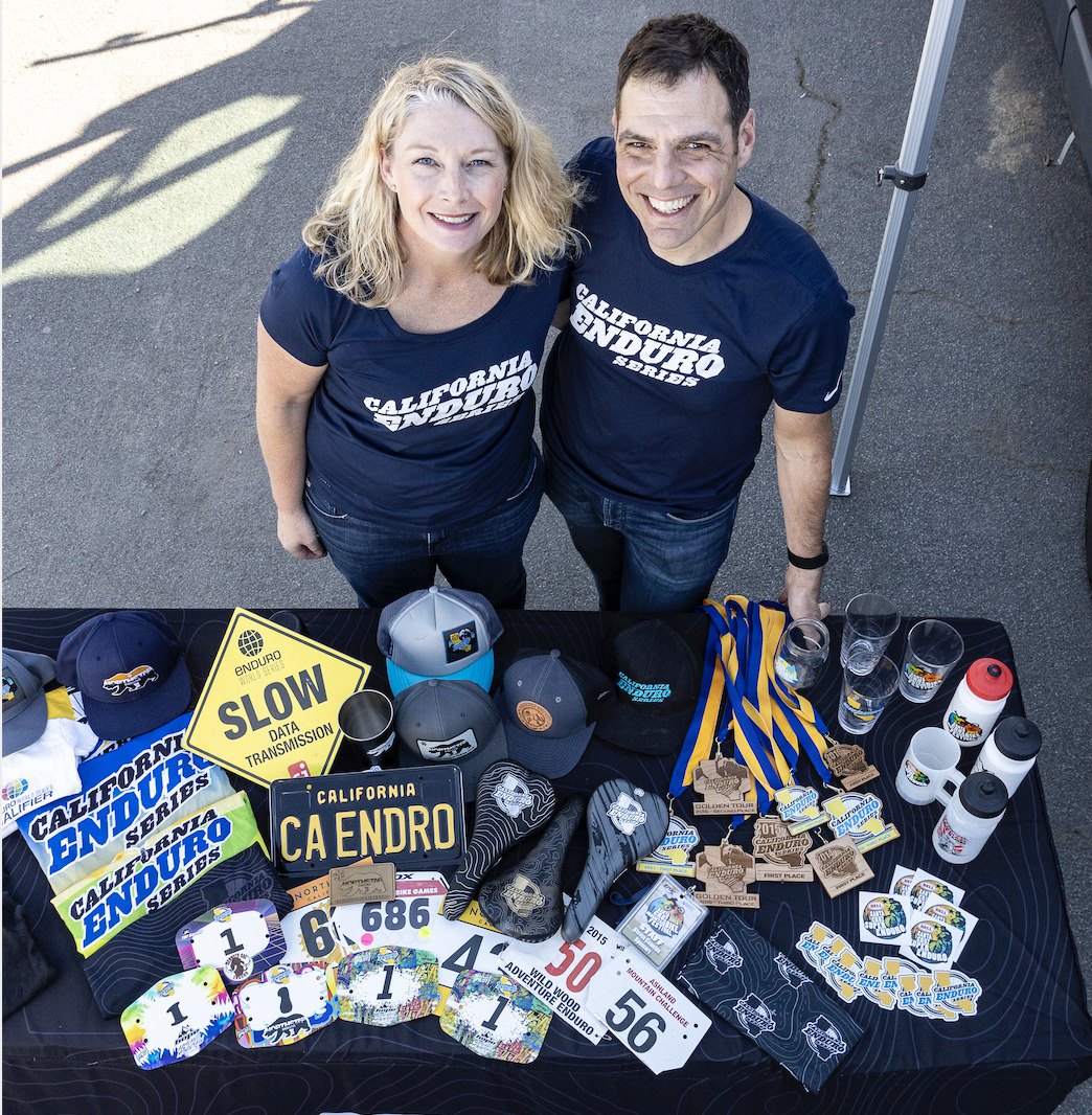 CALIFORNIA ENDURO SERIES CO-FOUNDERS STEVE AND MEGAN GEMELOS SHARE A DECADE OF MEMORABILIA INCLUDING CUSTOM RACE PLATES BY MEMORY PILOT, AWARDS, EVENT SWAG, SERIES MERCHANDISE AND MORE (JAY MELENA)