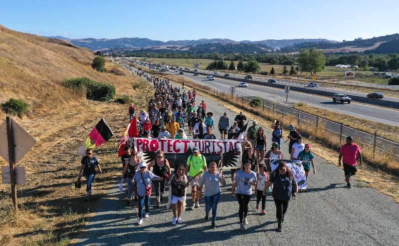 Amah Mutsun tribal members and supporters conduct 5-mile spiritual walk for Juristac in 2019 from San Juan Bautista to Betabel