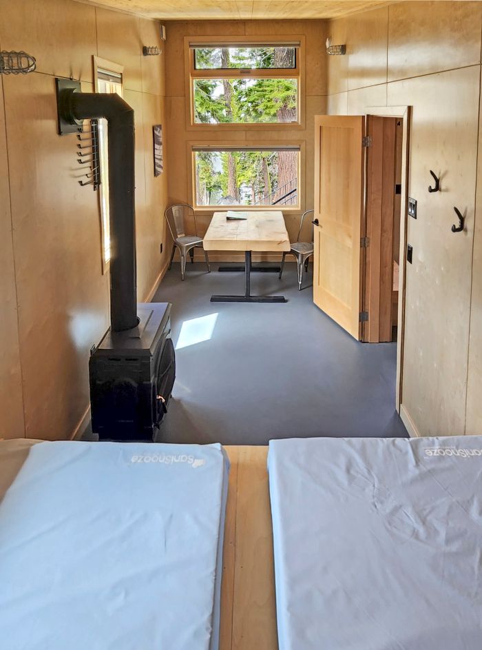 Simple, sleek, quality mountain comfort characterizes your shelter experience at the Frog Lake Huts (Tahoe Donner Land Trust).