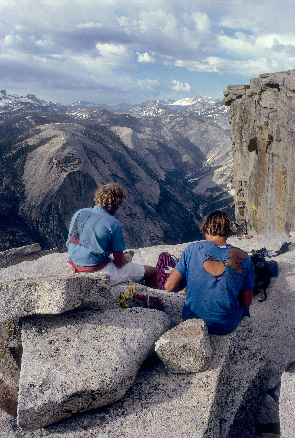 Photo from the back of Peter Croft and John Bachar after climbing El Capitan and Half Dome in a day.