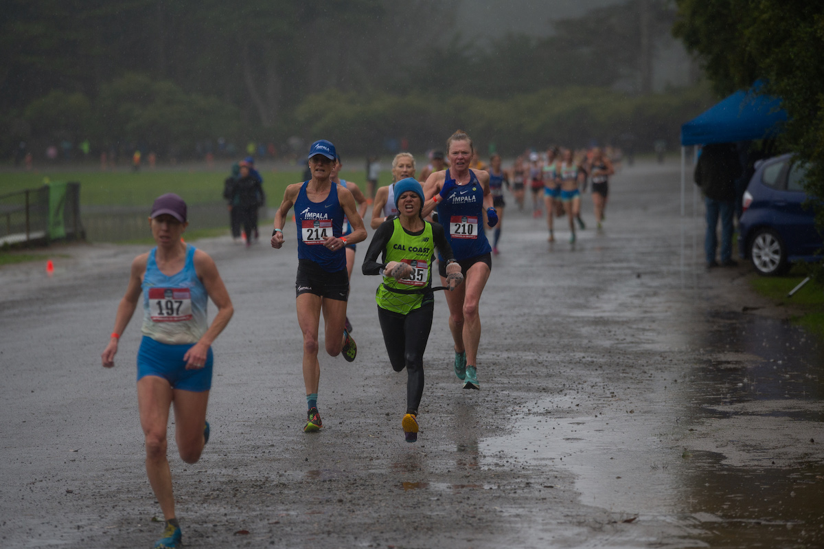 Liz Guerrini races in the 2022 national masters cross country championships.