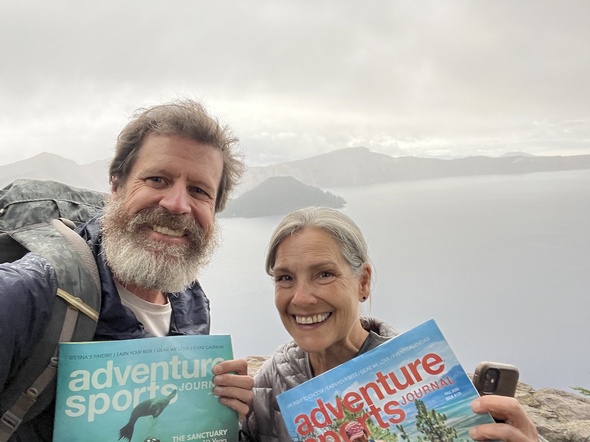Adventure Sports Journal contributors united at Crater Lake as Michele Lamelin gave Detour a ride to town