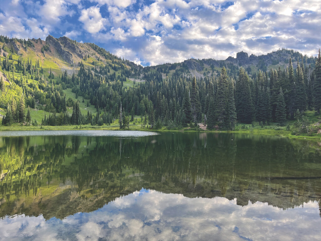 View of the scenic Sheep Lake along the Pacific Crest Trail.